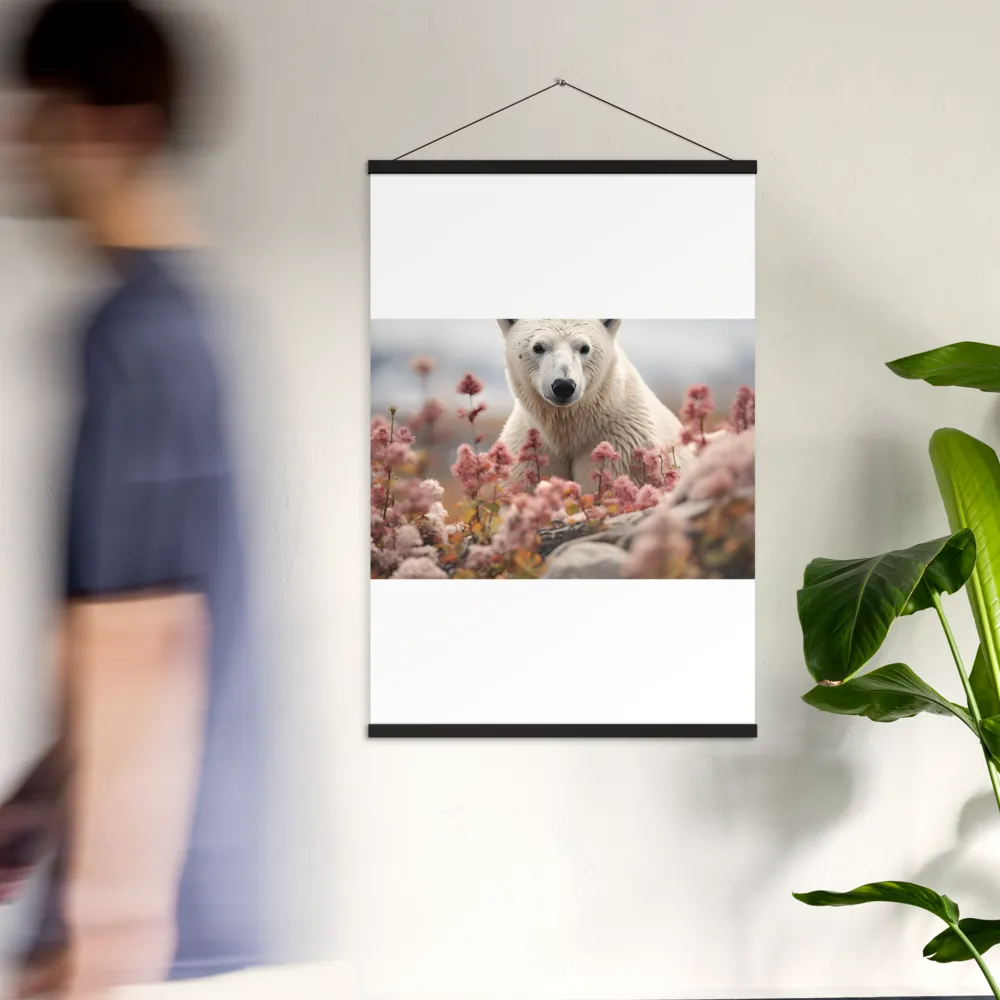 Curiosity Among Blooms: The Polar Bear | Poster With Black Wood Hanger | 24″×36″