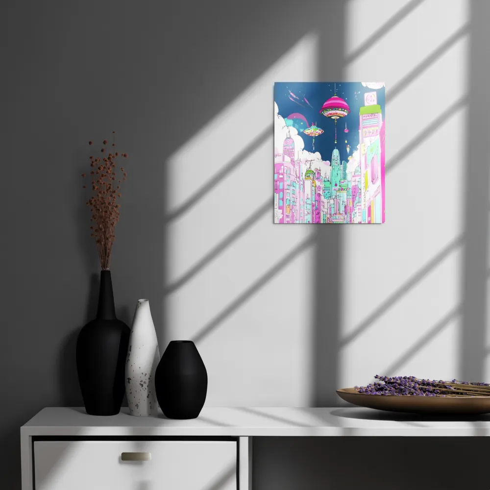 Futuristic Cityscape with Floating Structures | Metal Print | 11″×14″