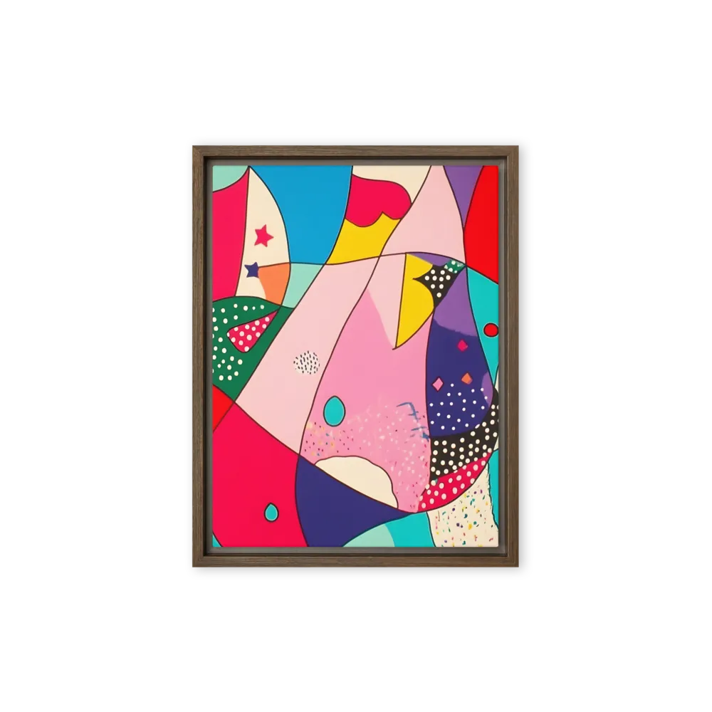 Playful Geometry in Color | Canvas with Brown Frame | 9″×12″