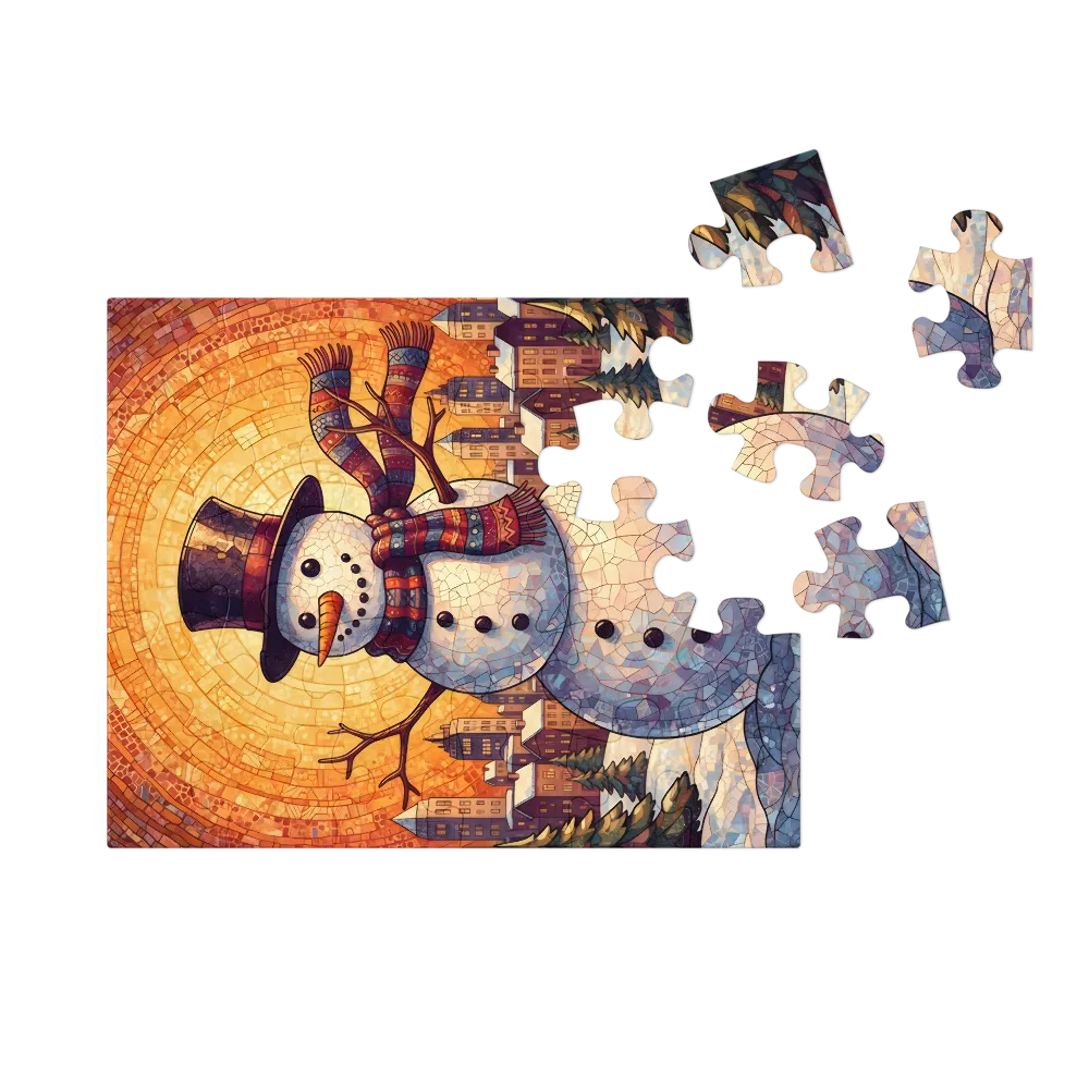 Stained-Glass Snowman 
 Jigsaw Puzzle in Tin Box