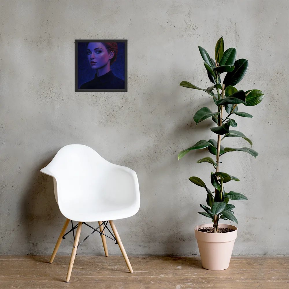 Ethereal Portrait in Blue and Red | Poster with Black Frame | 14″×14″