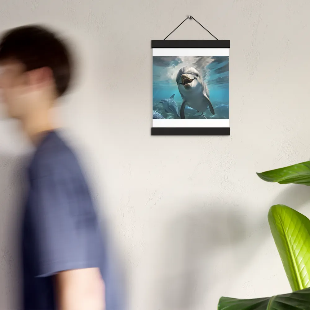 Beneath the Waves: A Dolphin's Dance | Poster With Black Wood Hanger | 8″×10″