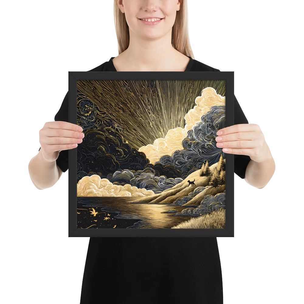 Gilded Dawn 
 Poster with Black Frame | 14″x 14″