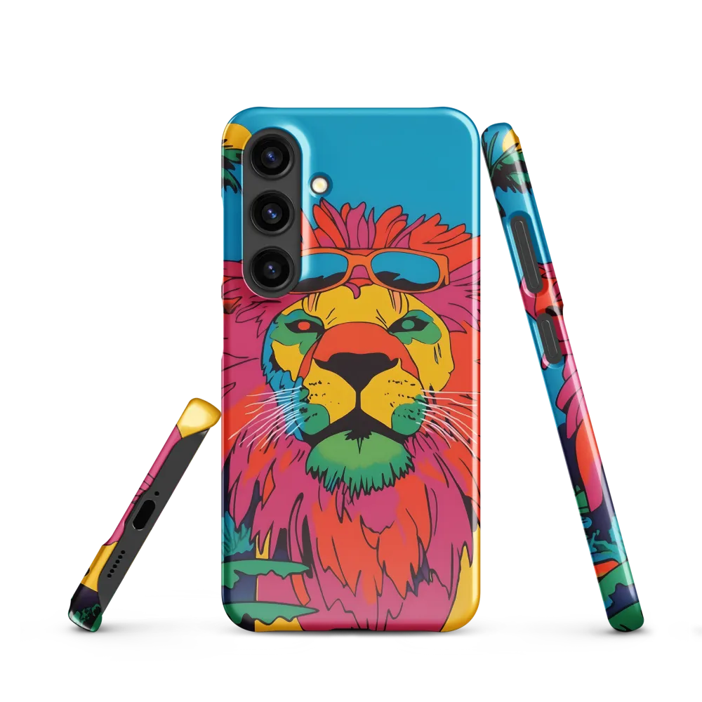 Lion with Sunglasses: A Vibrant Tropical Portrait | Phone Case |  S24 | Snap Case | Glossy
