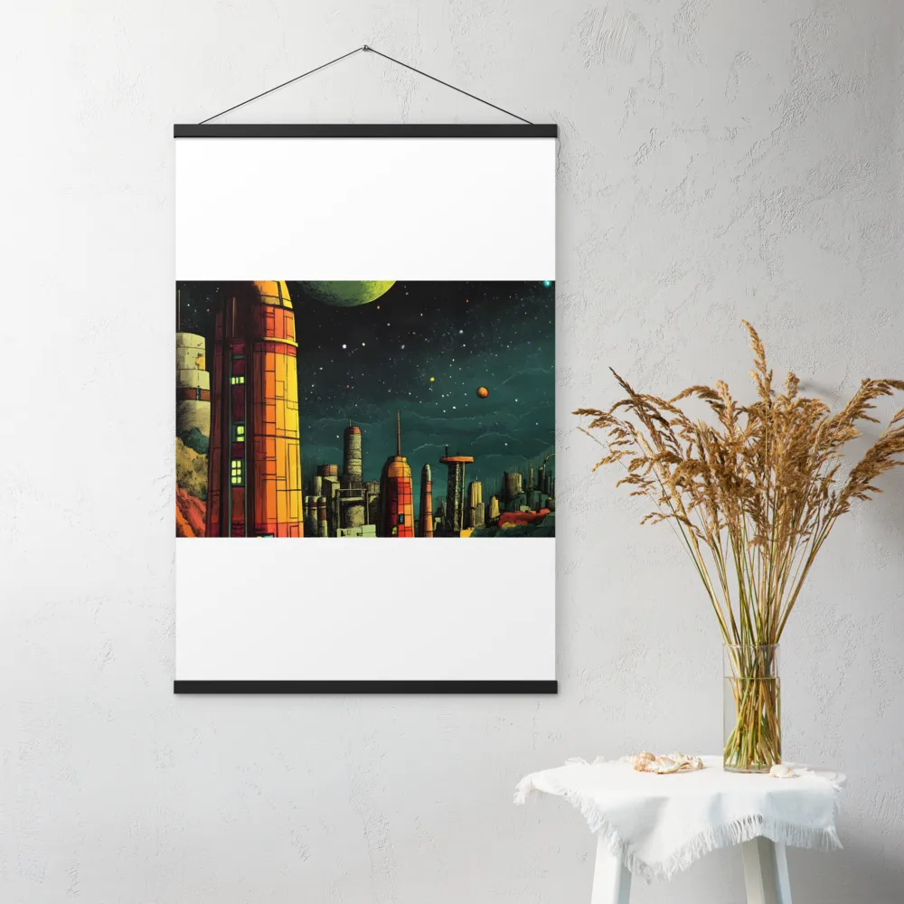 Cosmic Cityscape | Poster With Black Wood Hanger | 24″×36″