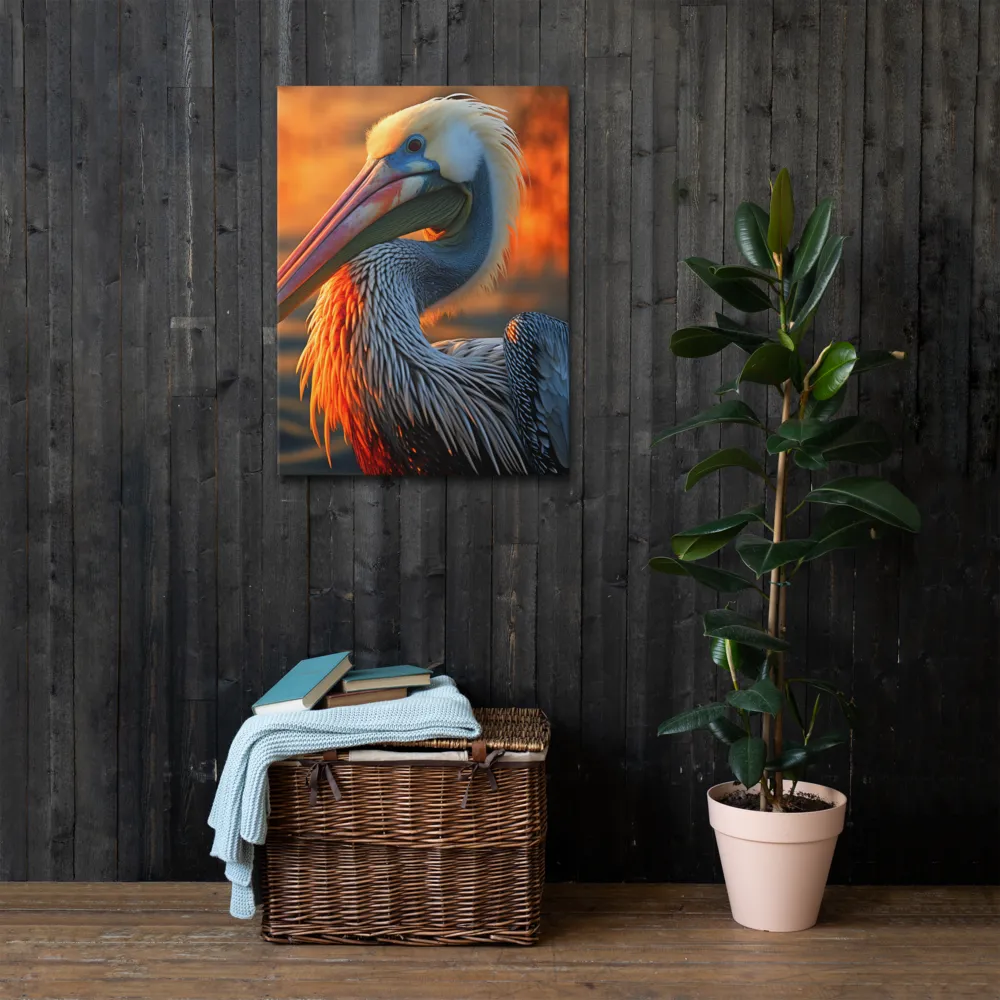 Elegance of the Pelican at Sunset | Thin Canvas | 24″×32″