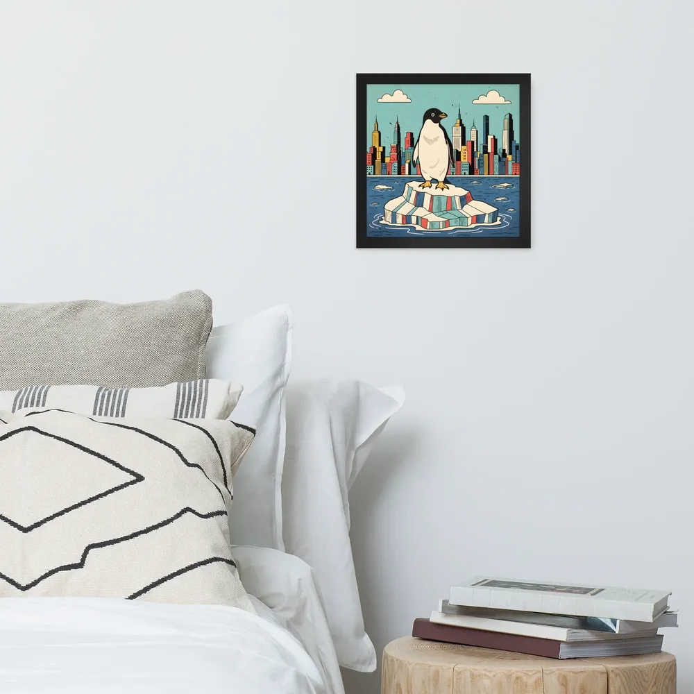 Urban Penguin 
 Poster with Black Frame | 12″x 12″