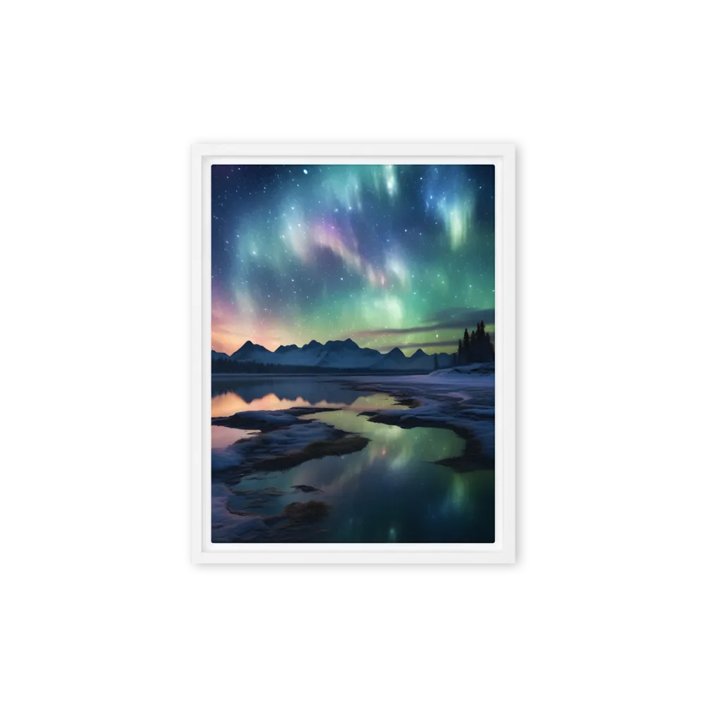 Ethereal Aurora: A Night Under the Stars | Canvas with White Frame | 9″×12″