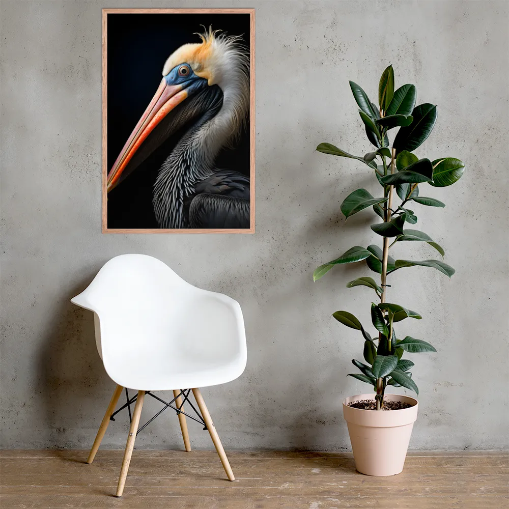 Majestic Portrait of a Pelican | Poster with Red oak Frame | 24″×36″