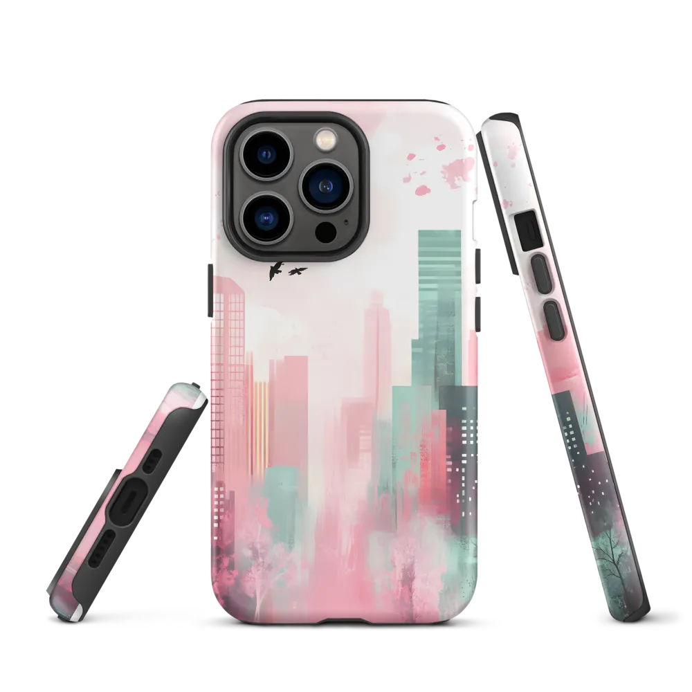 Dreamy Cityscape in Pink and Cyan