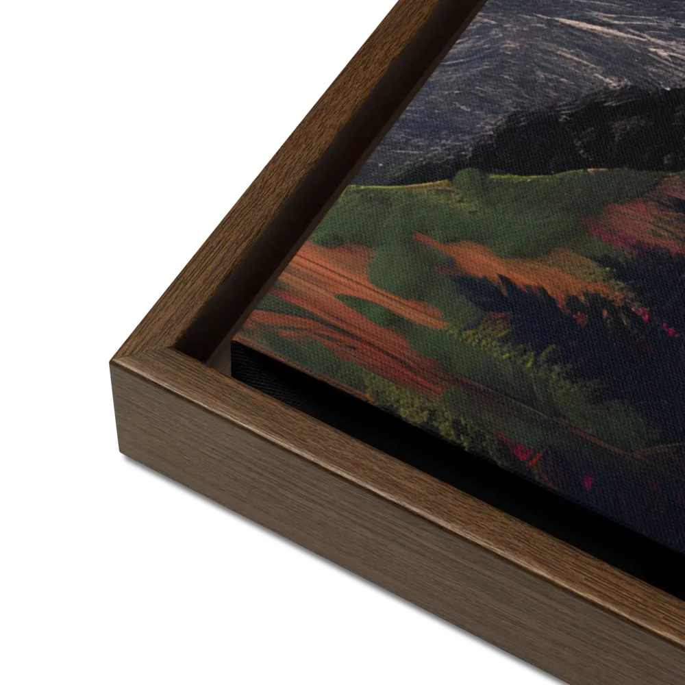 Ethereal Cascade: A Surreal Landscape | Canvas with Brown Frame | 24″×36″