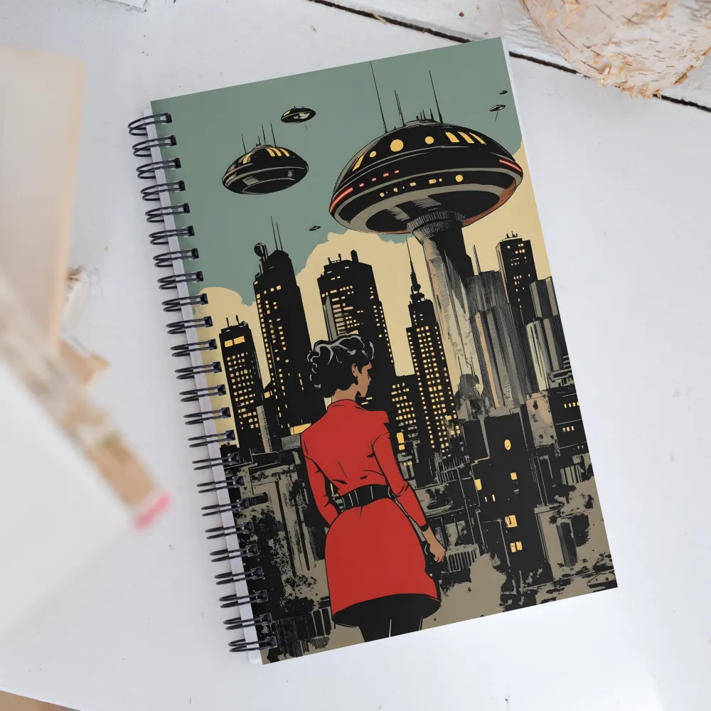 Envisioning Tomorrow: A Retro Futuristic Landscape | Spiral Notebook