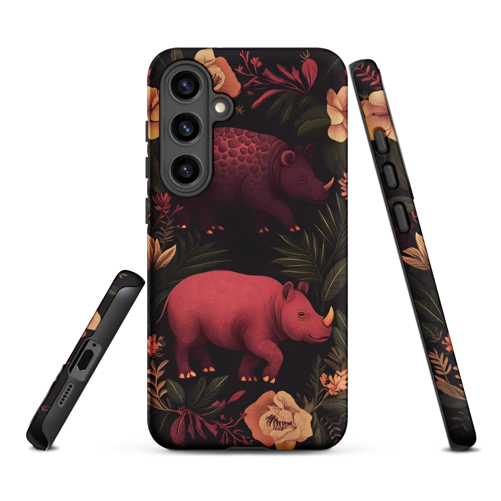 Rhinos in Floral Embrace