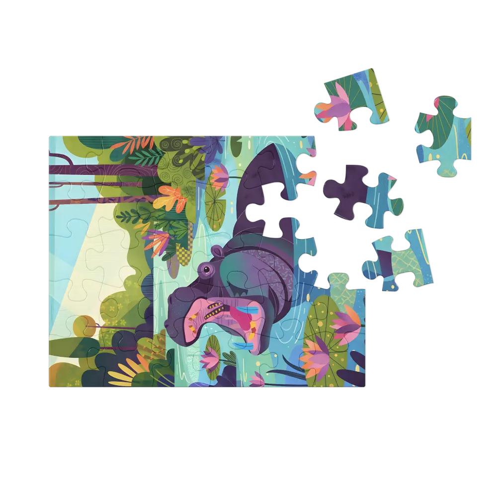 Lily Pond Hippo 
 Jigsaw Puzzle in Tin Box