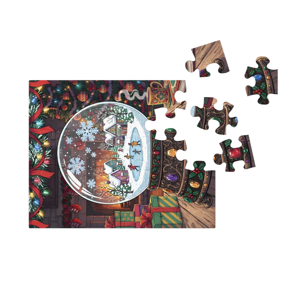 Fireside Snow Globe 
 Jigsaw Puzzle in Tin Box