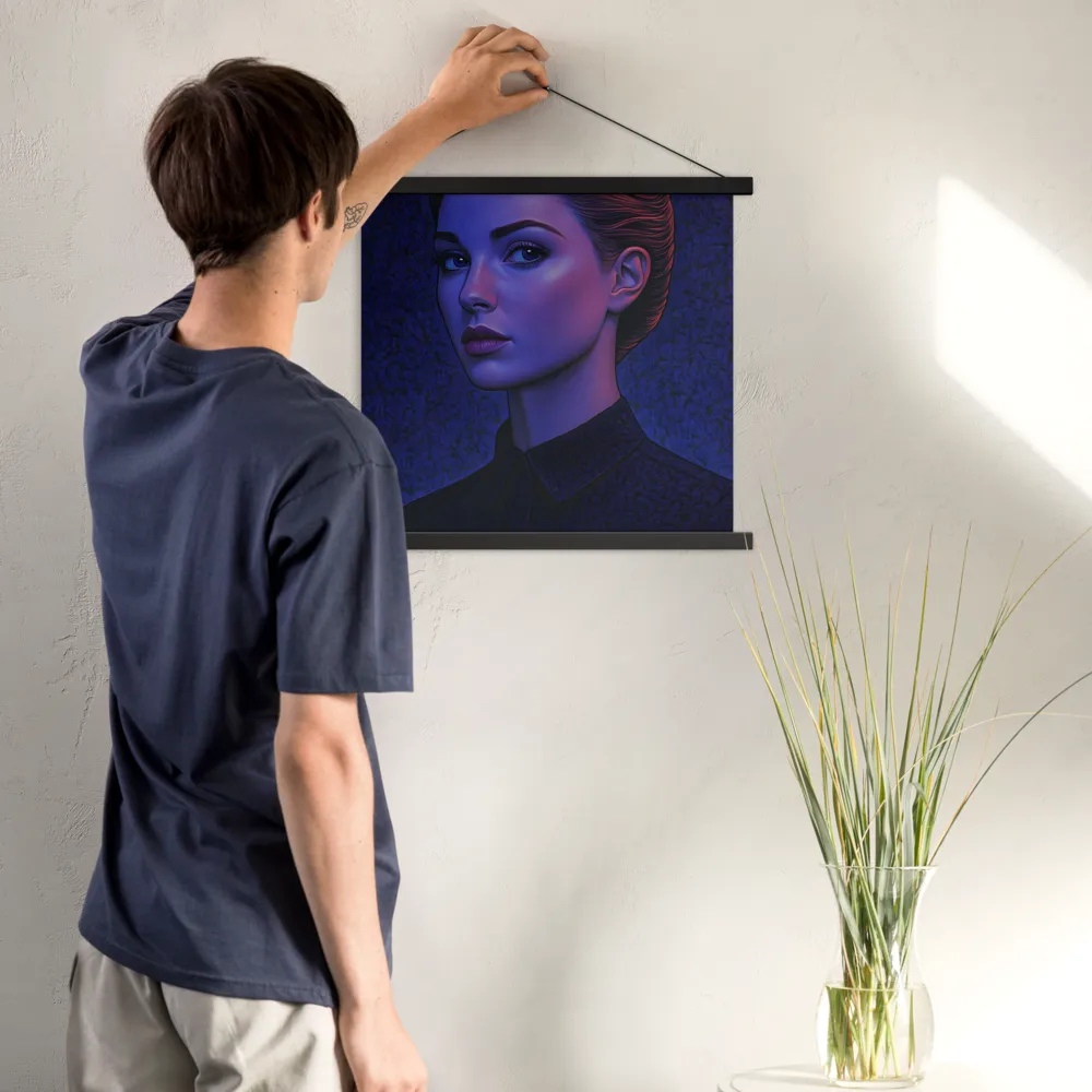 Ethereal Portrait in Blue and Red | Poster With Black Wood Hanger | 18″×18″
