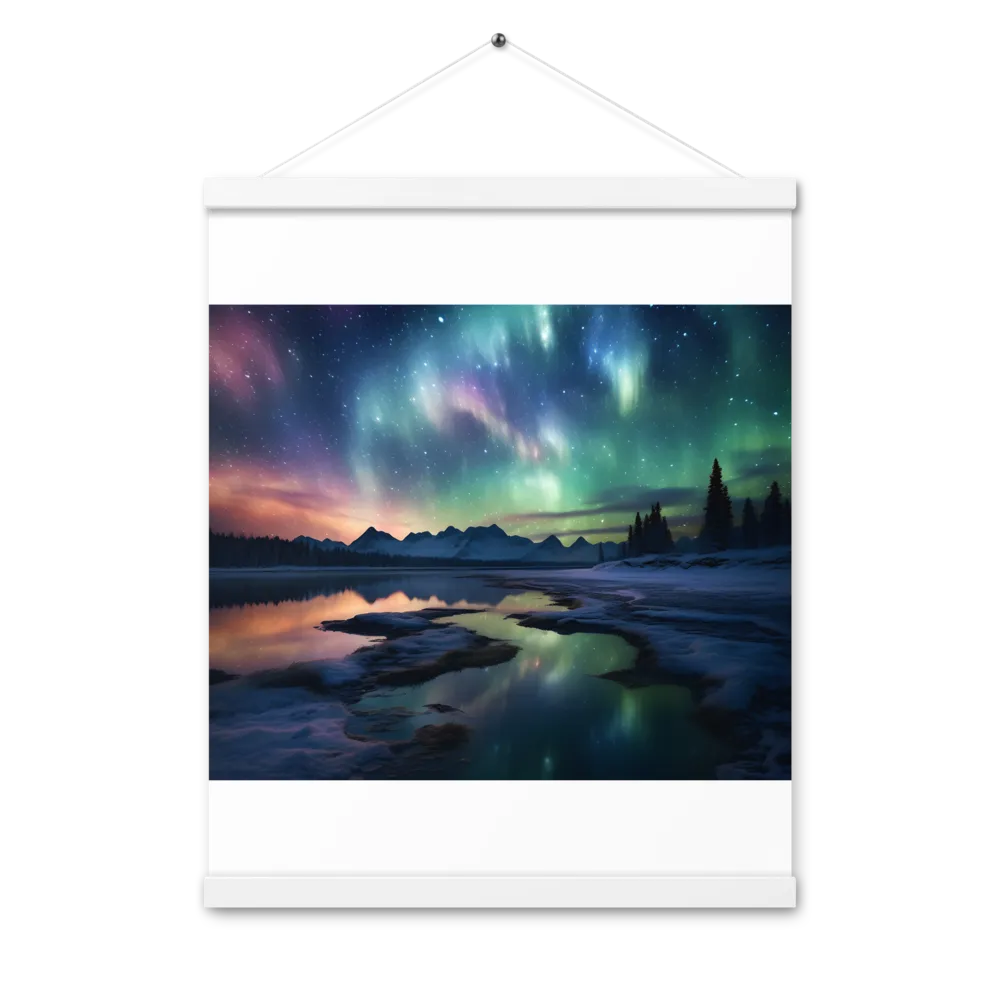 Ethereal Aurora: A Night Under the Stars | Poster With White Wood Hanger | 16″×20″