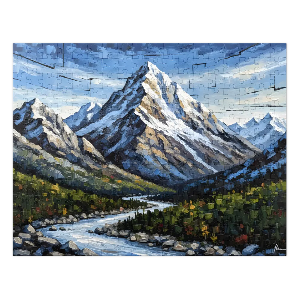 Impasto Mountain River Valley 
 Jigsaw Puzzle in Tin Box