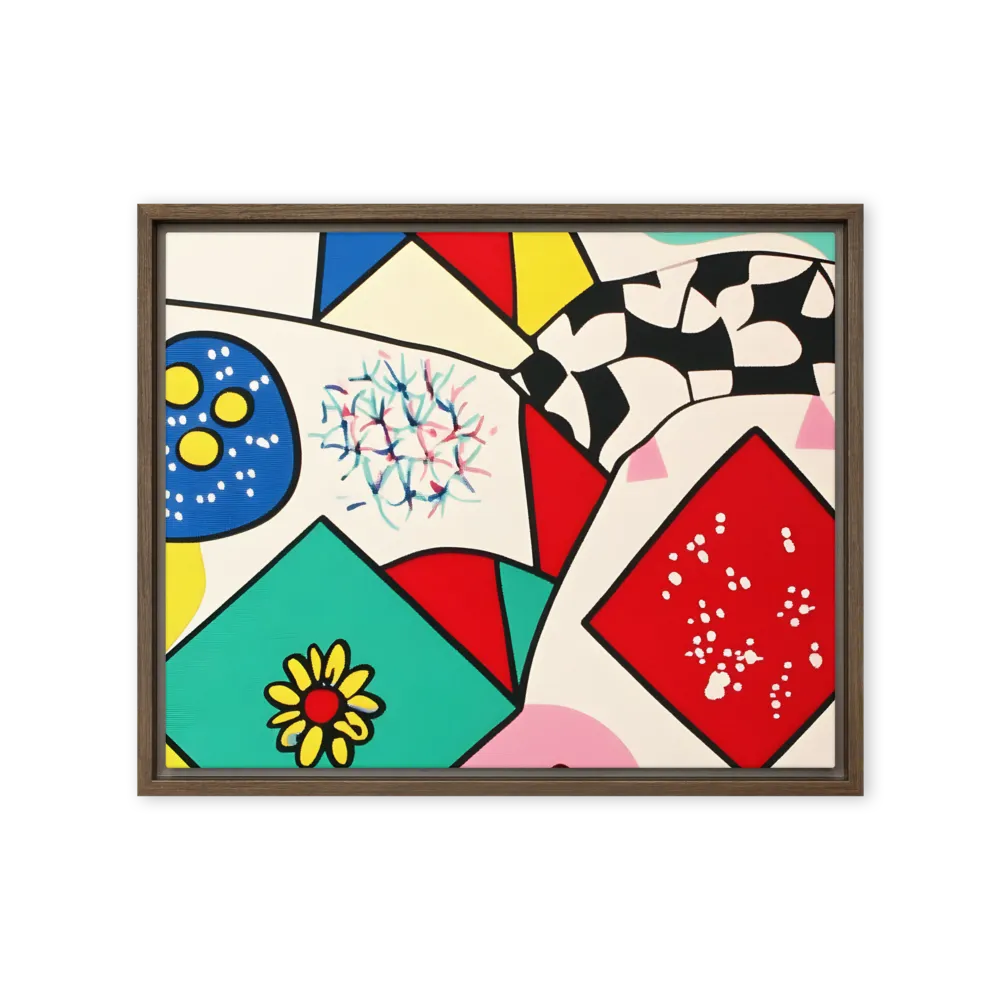 Joyful Geometry: A Playful Dance of Shapes and Colors | Canvas with Brown Frame | 16″×20″