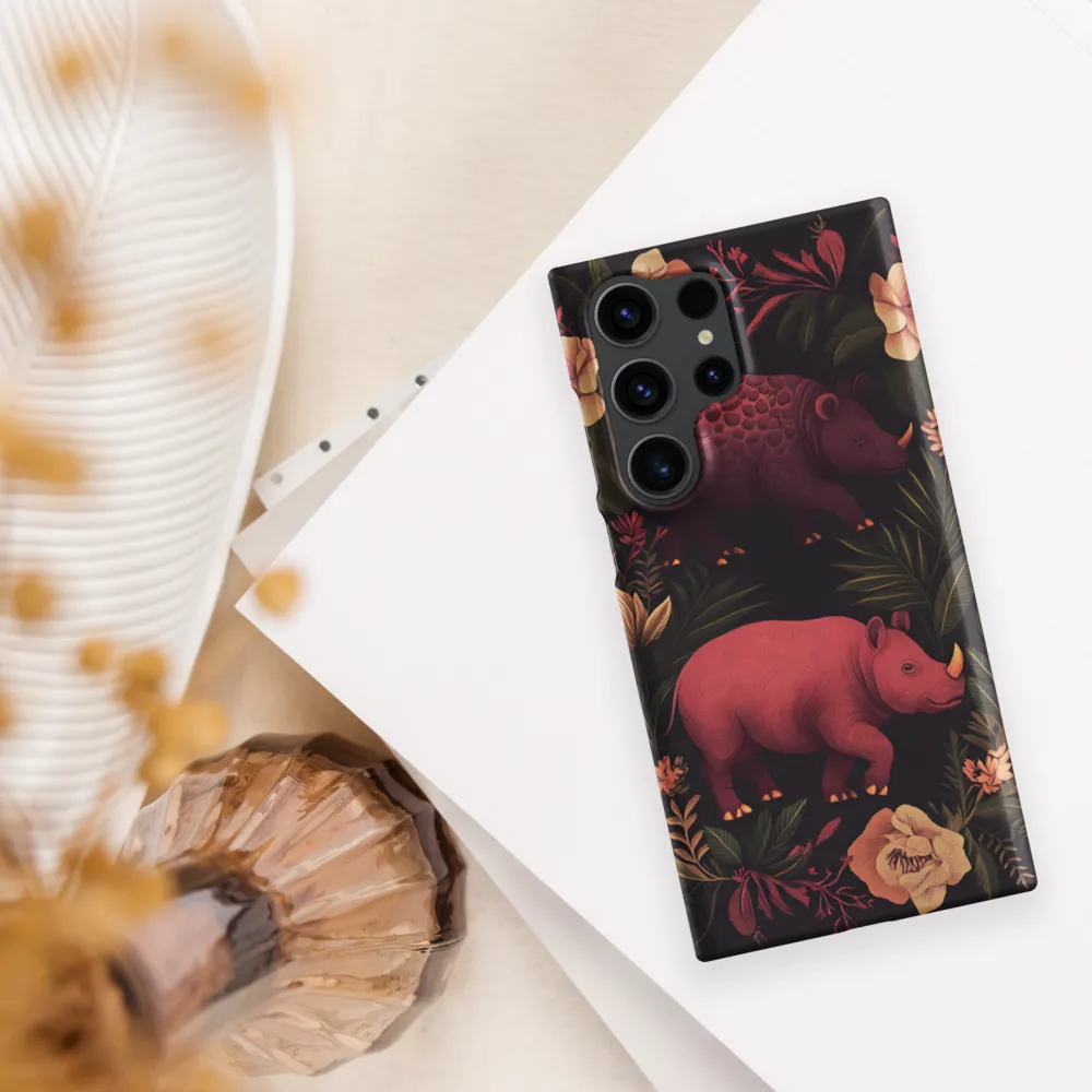 Rhinos in Floral Embrace