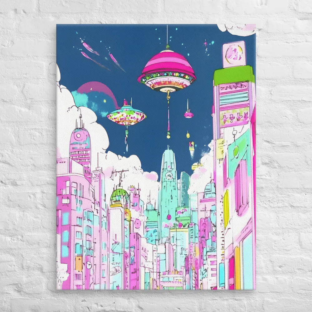Futuristic Cityscape with Floating Structures | Canvas | 30″×40″