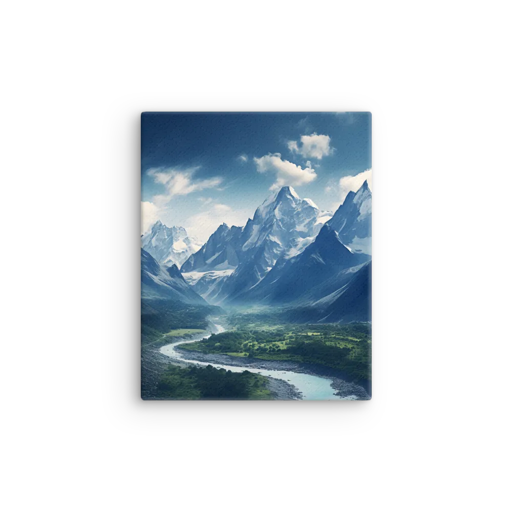 Majestic Serenity: A Landscape of Mountains and Rivers | Thin Canvas | 8″×10″