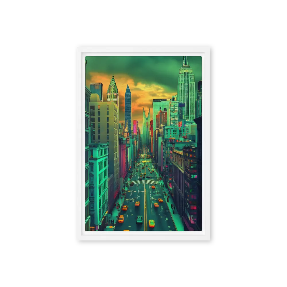 Urban Surrealism: Neon Dreams | Canvas with White Frame | 12″×18″