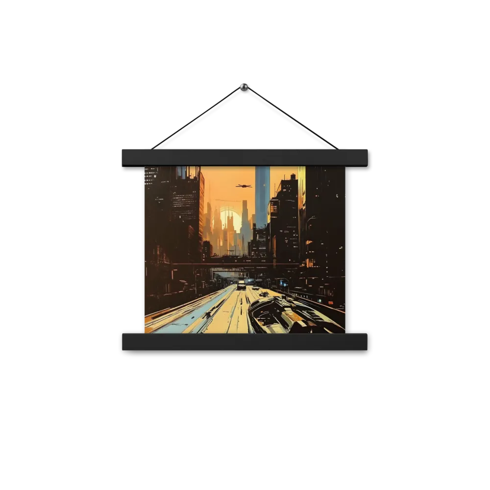 Metro Nexus: A Futuristic Cityscape | Poster With Black Wood Hanger | 10″×10″