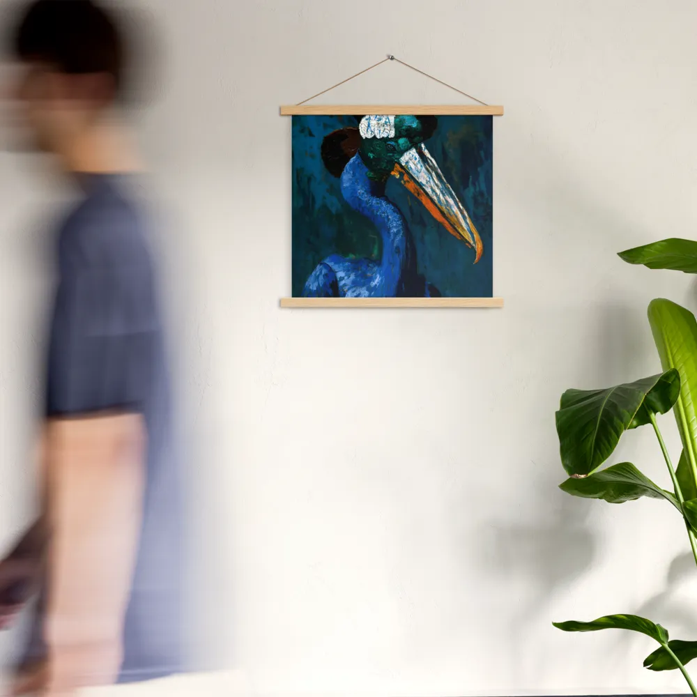 Majestic Absurdity: The Hat-Wearing Bird | Poster With Oak Wood Hanger | 18″×18″