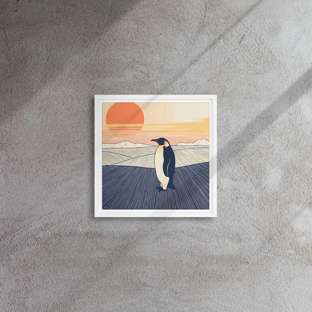 Penguin at Sunset 
 Canvas with White Frame | 12″x 12″