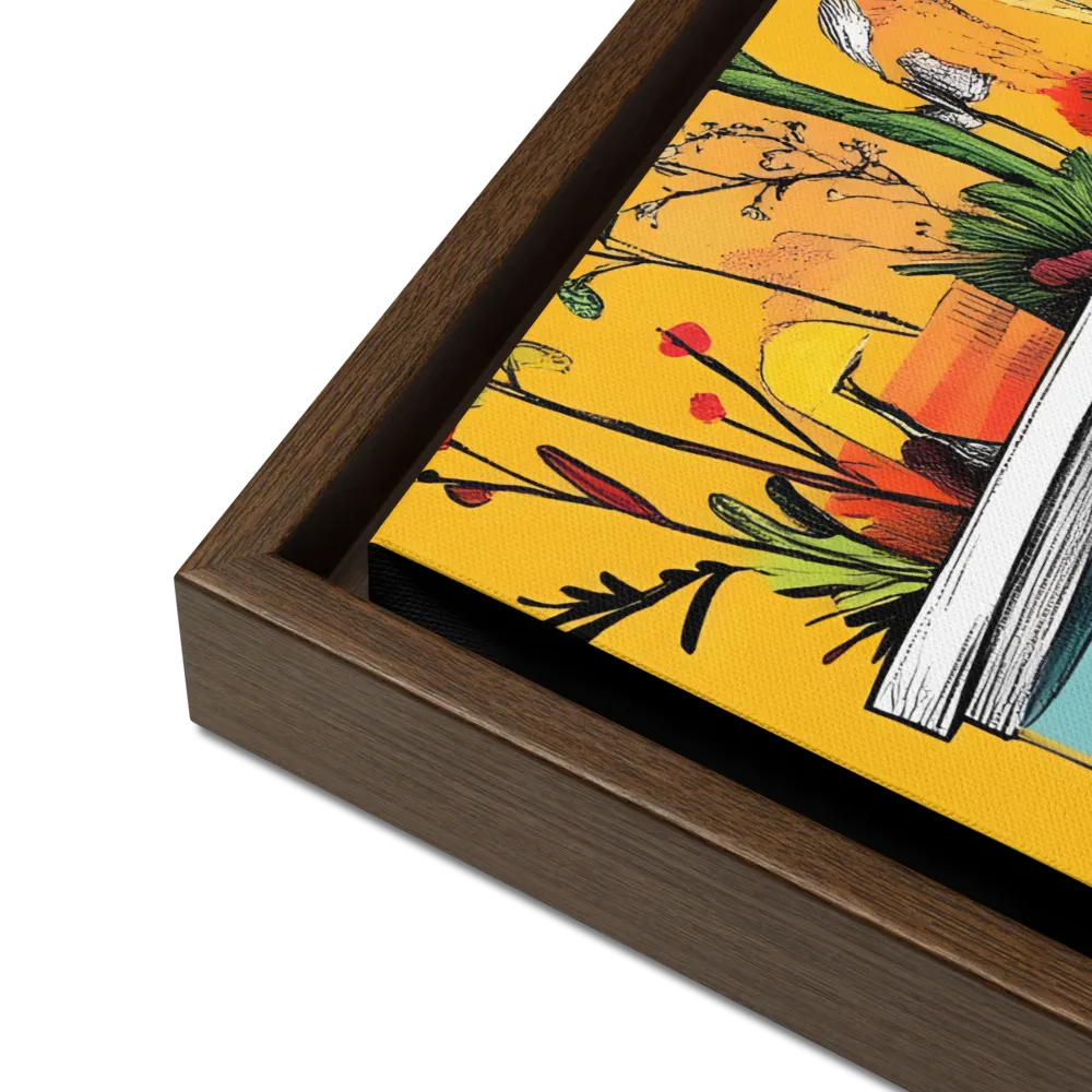 Whimsical Garden Head | Canvas with Brown Frame | 16″×20″