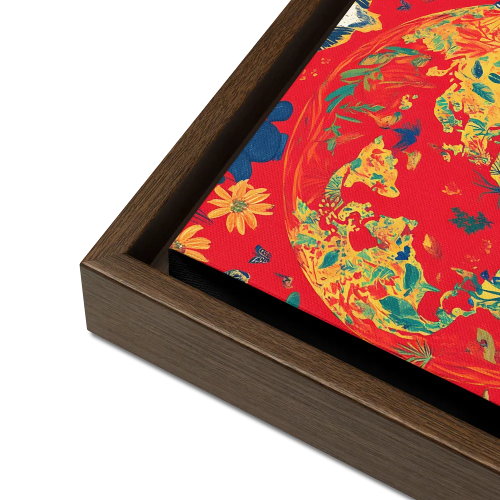 Celebration of Life on Earth | Canvas with Brown Frame | 12″×12″