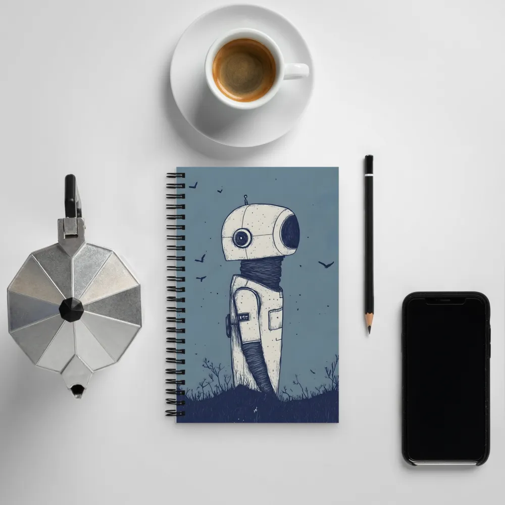 Contemplative Robot in a Barren Landscape | Spiral Notebook