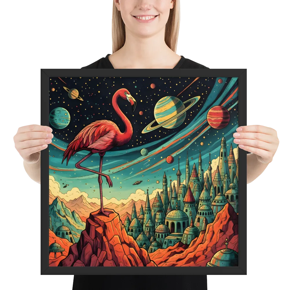 Cosmic Flamingo 
 Poster with Black Frame | 18″x 18″