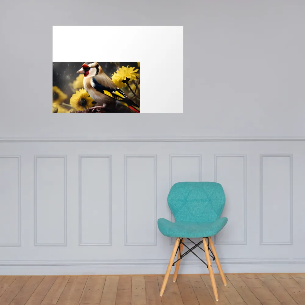 Harmony in Nature: A Goldfinch Amidst Blooms | Poster | 24″×36″