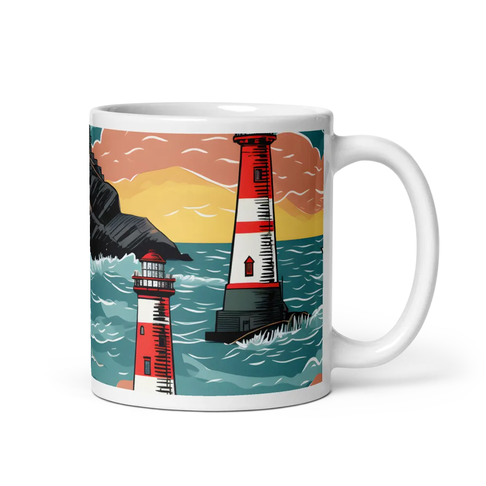 Lighthouses in a Whimsical Ocean | Mug with White inside | 11 oz