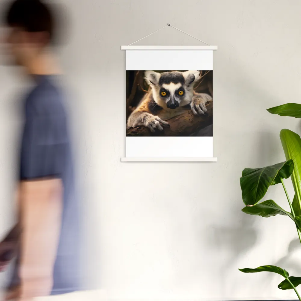 The Watchful Lemur | Poster With White Wood Hanger | 18″×24″