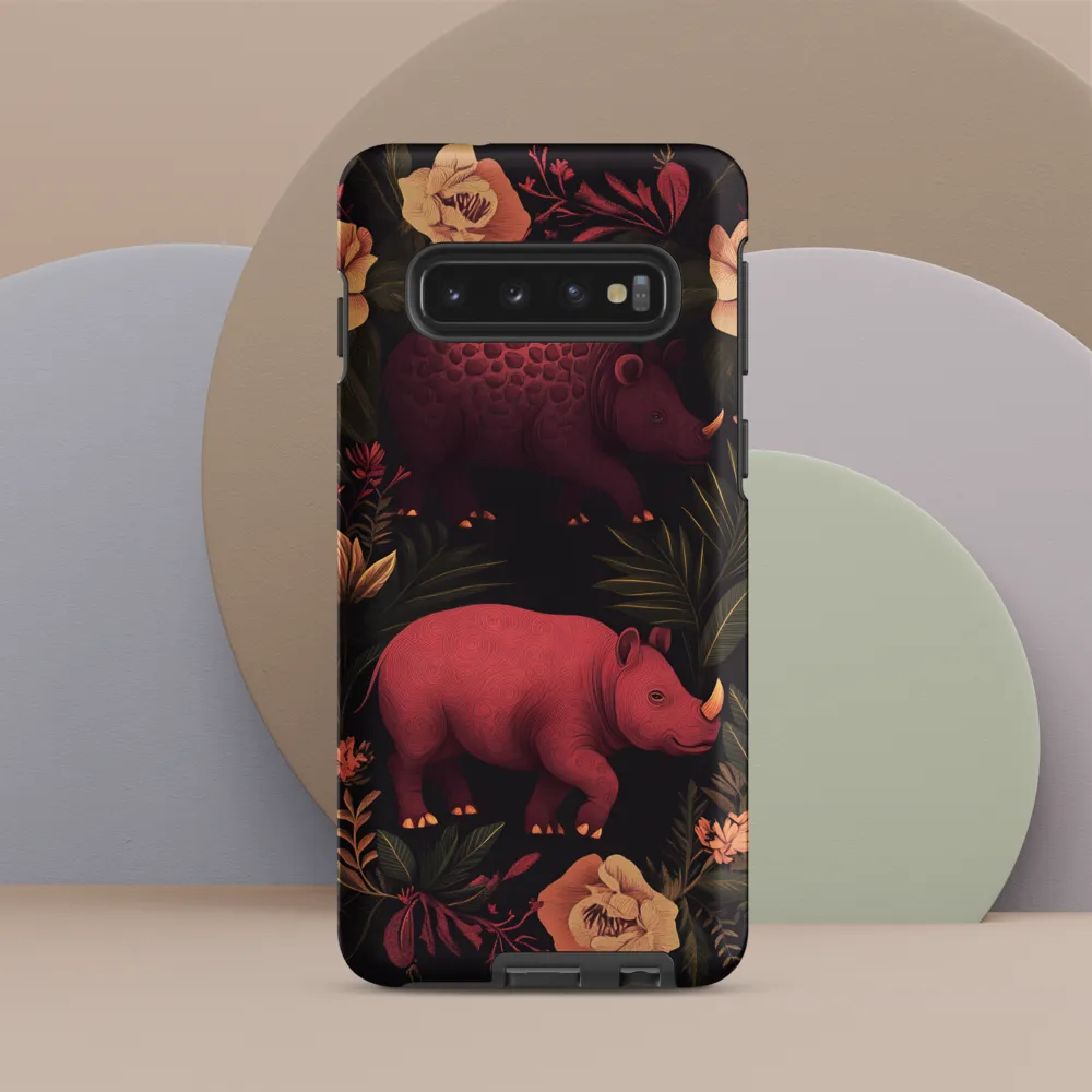 Rhinos in Floral Embrace