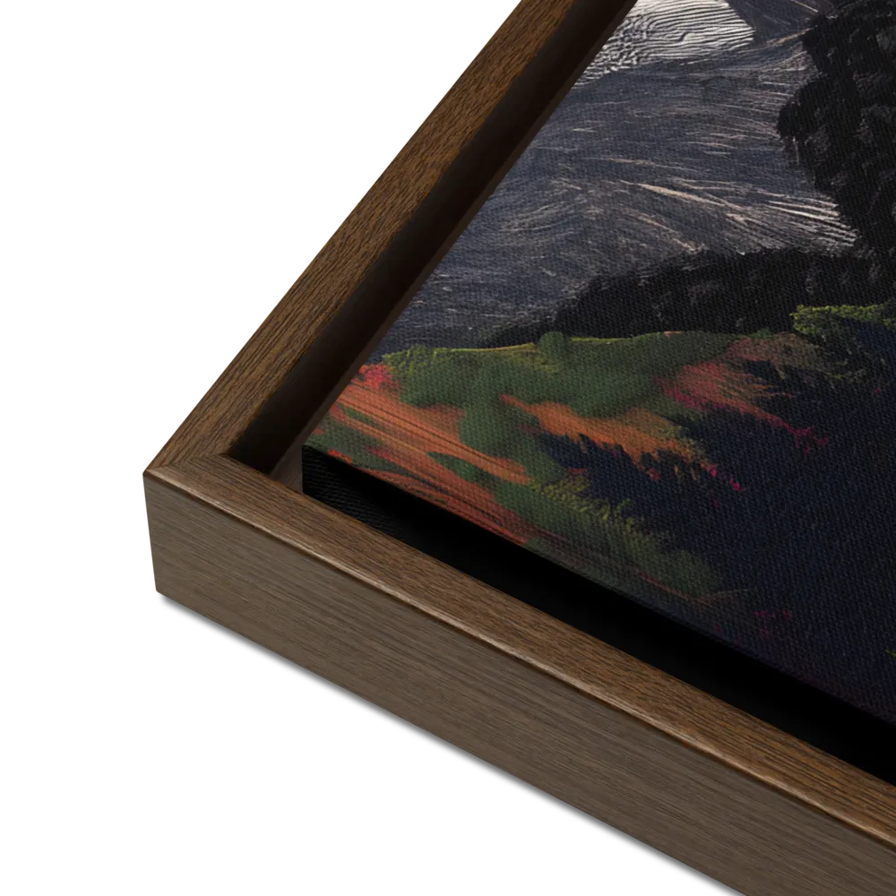 Ethereal Cascade: A Surreal Landscape | Canvas with Brown Frame | 18″×24″