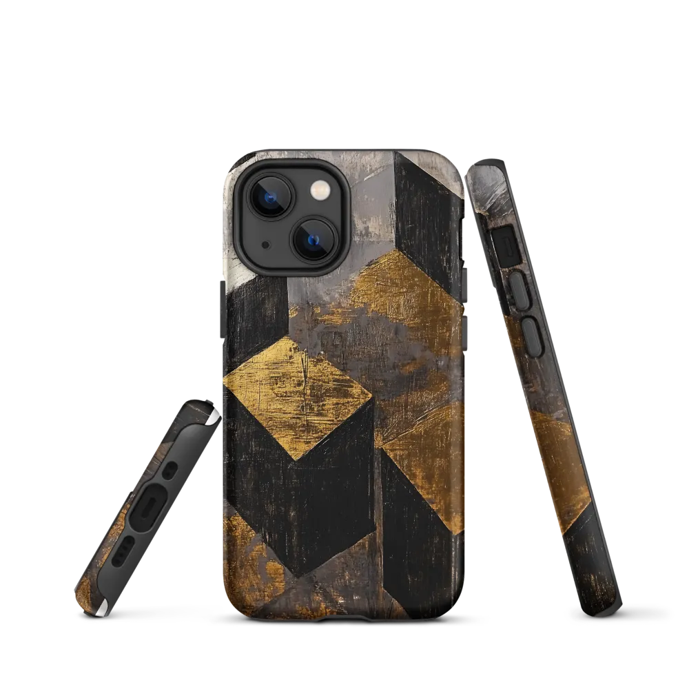 Geometric Harmony in Gold and Black | Phone Case |  13 mini | Tough Case | Matte