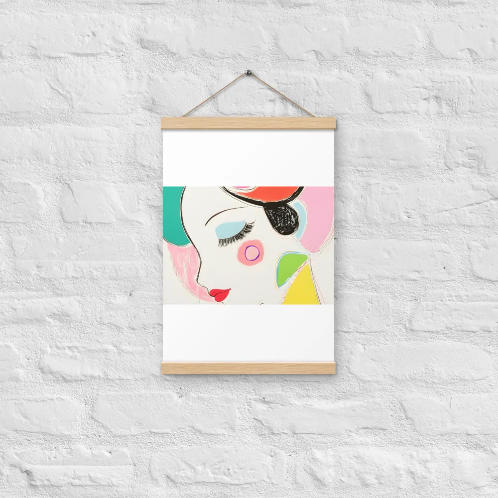 Whimsical Portrait in Colorful Abstraction | Poster With Oak Wood Hanger | 12″×18″