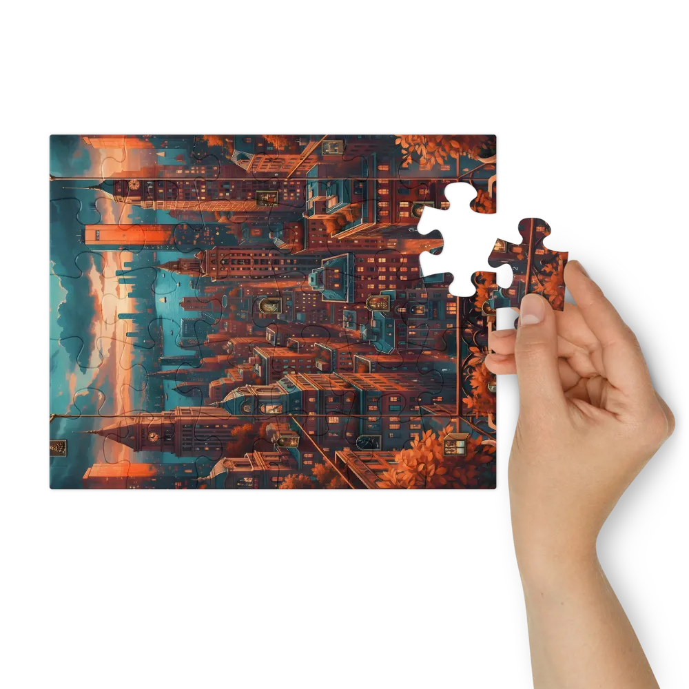 Twilight Harbor City 
 Jigsaw Puzzle in Tin Box