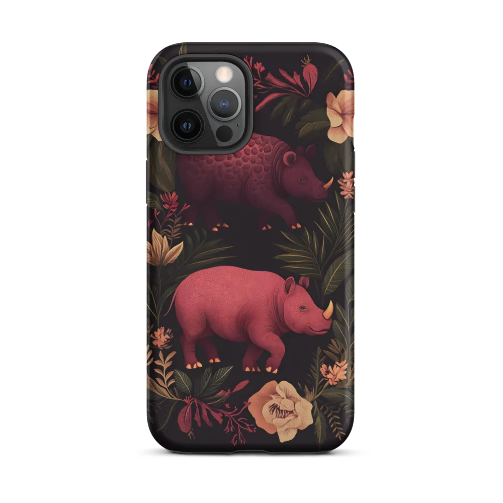 Rhinos in Floral Embrace