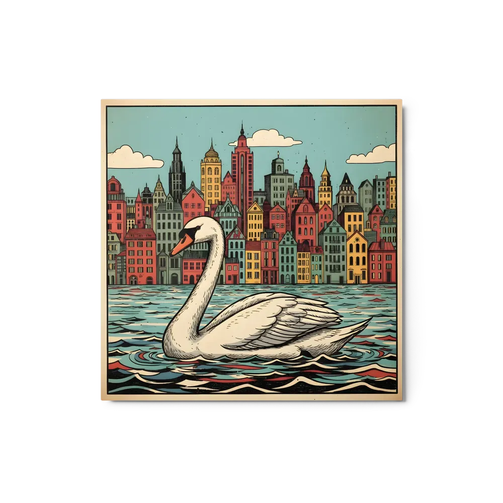 Swan in the City 
 Metal Print | 12″x 12″