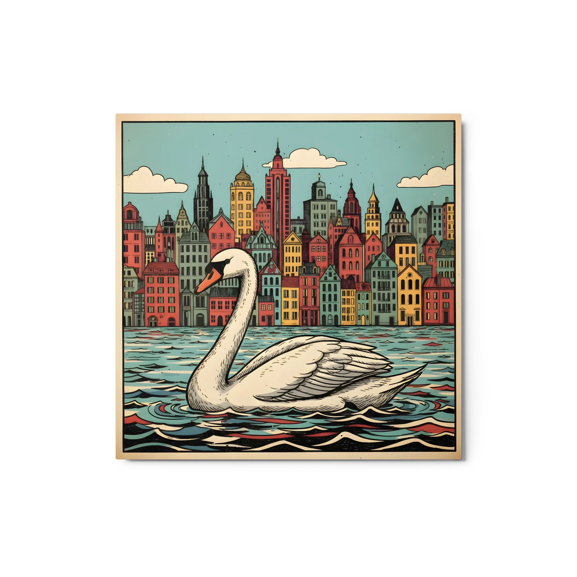 Swan in the City 
 Metal Print | 12″x 12″