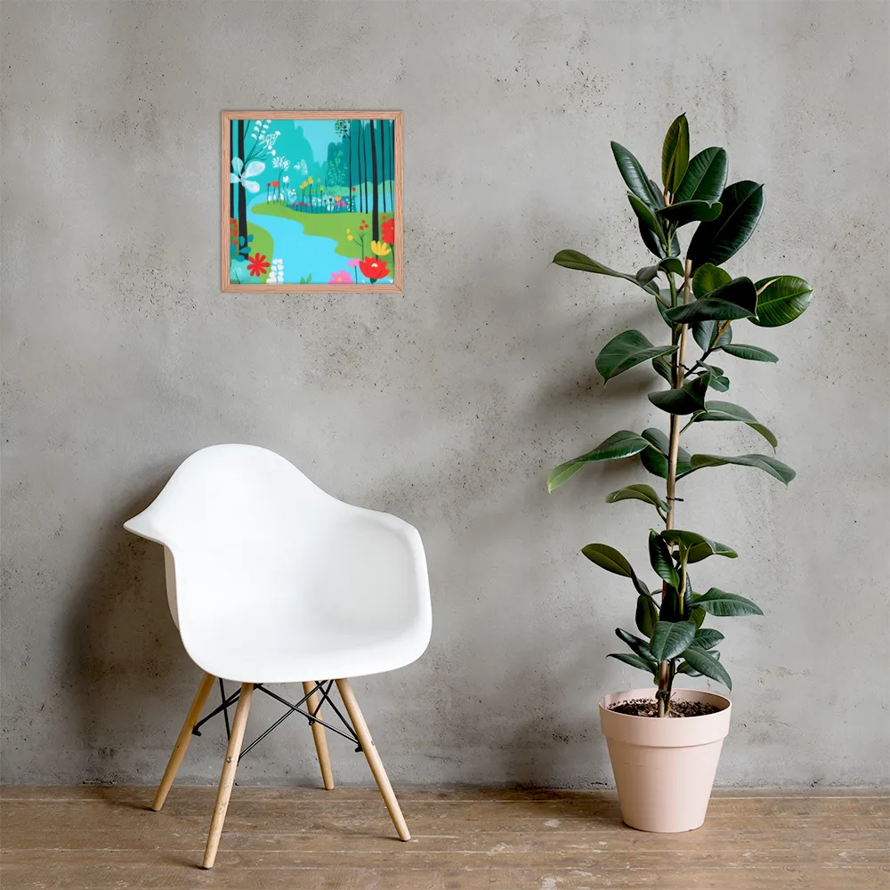 Whispers of Spring: A Colorful Retreat | Poster with Red oak Frame | 16″×16″
