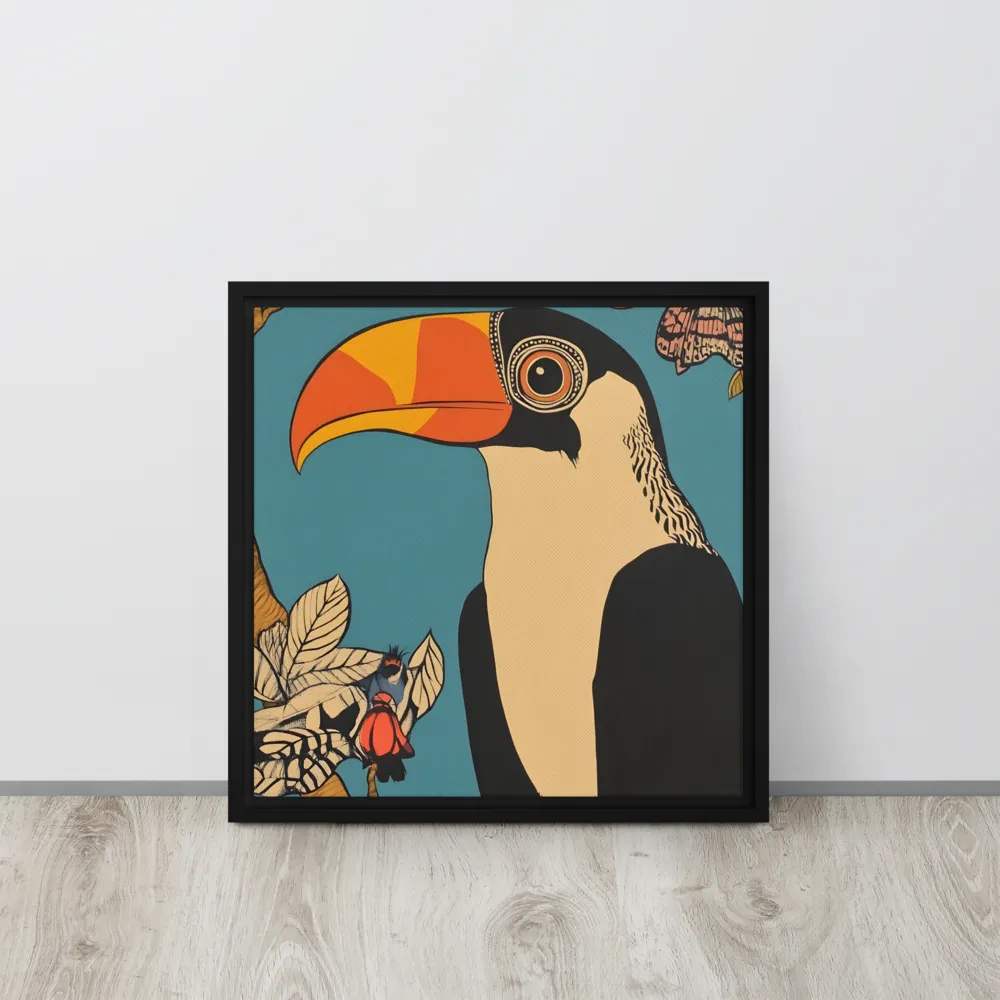 Tropical Majesty: The Toucan at Rest | Canvas with Black Frame | 16″×16″