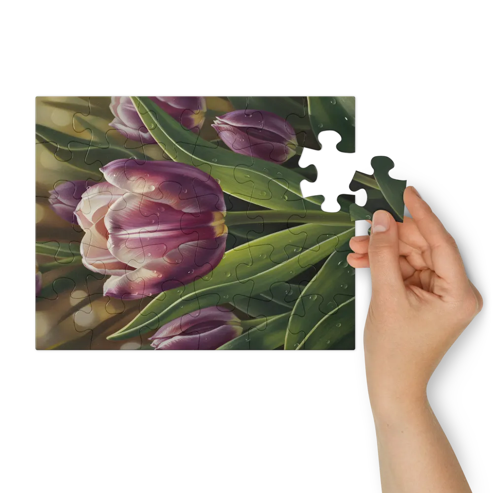 Dewy Purple Tulip 
 Jigsaw Puzzle in Tin Box
