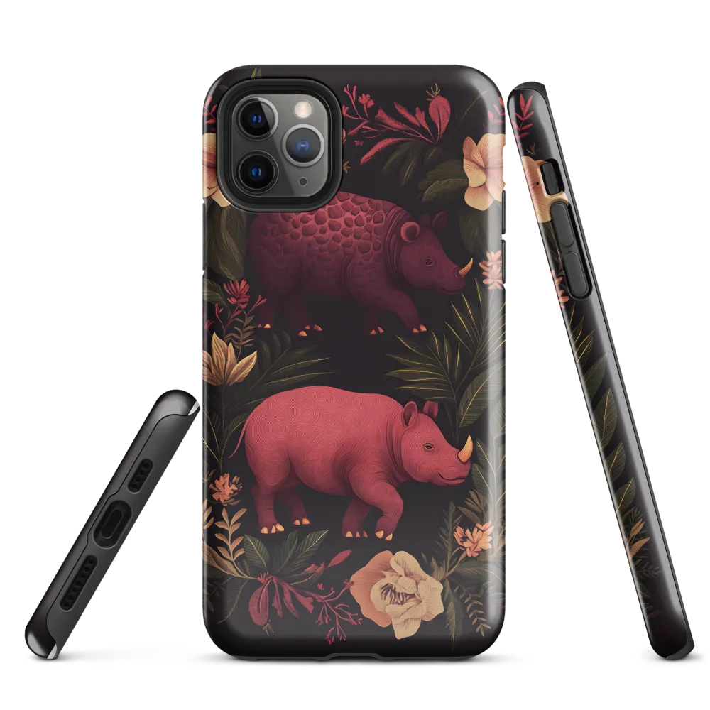 Rhinos in Floral Embrace | Phone Case |  11 Pro Max | Tough Case | Glossy