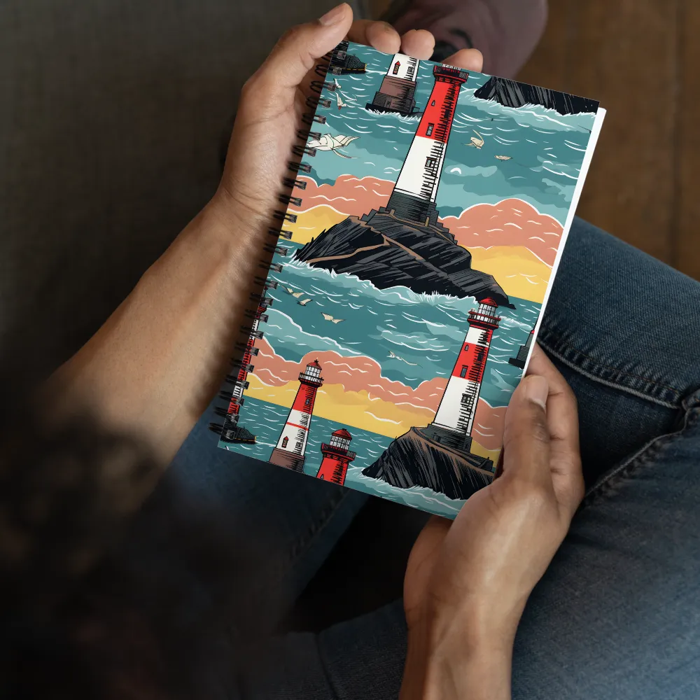 Lighthouses in a Whimsical Ocean | Spiral Notebook